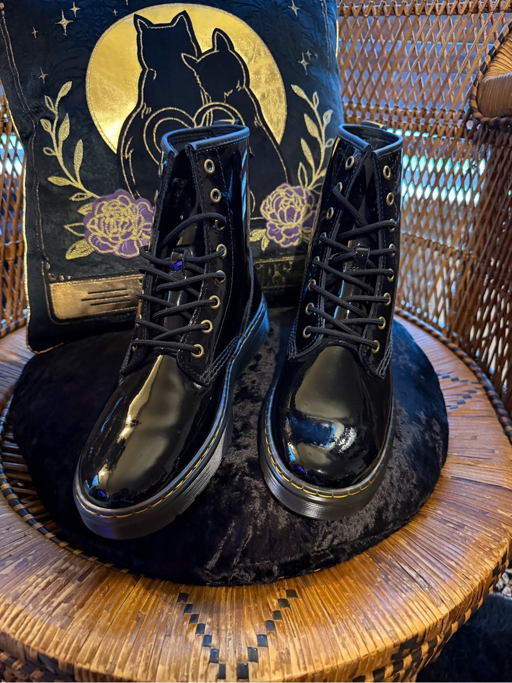 Dr. Martens Black Patent Leather Lace-Up Combat Boots